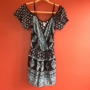 Black floral summer Romper with pockets (size S)